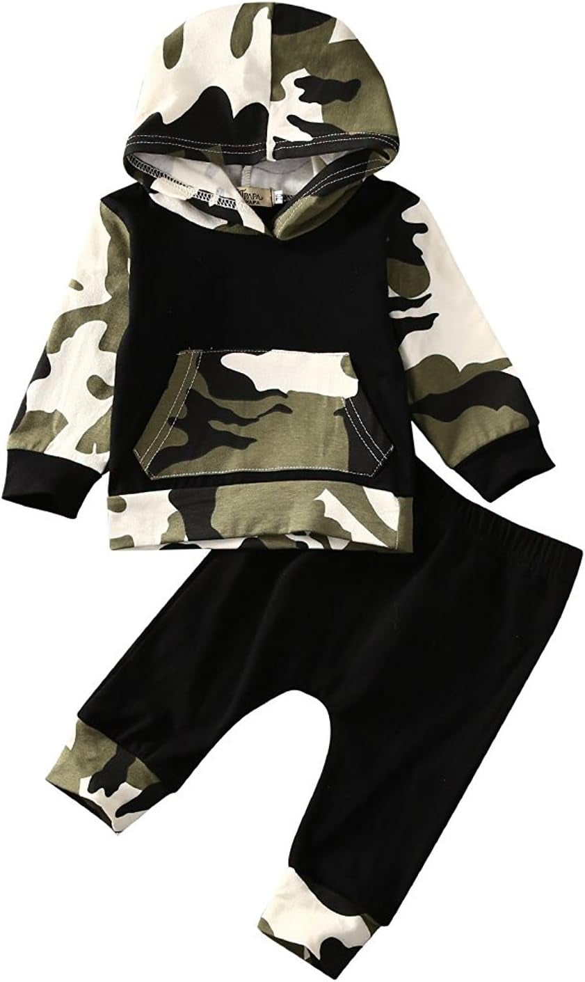 Infant Baby Boys Camouflage Hoodie Tops +Long Pants Outfits Set Clothes 0-3Y