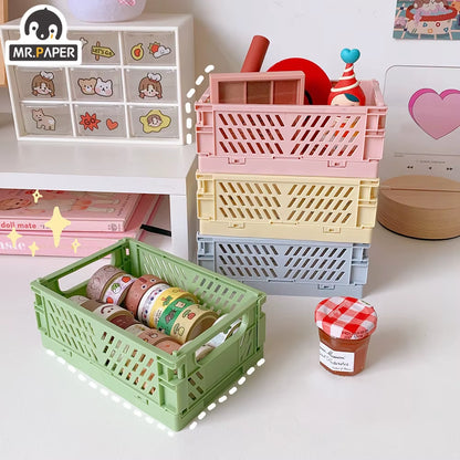 6 Styles Plastic Stackable Foldable Stationary Holder Simple Cute Student Office Desktop Storage Stationery Organizer